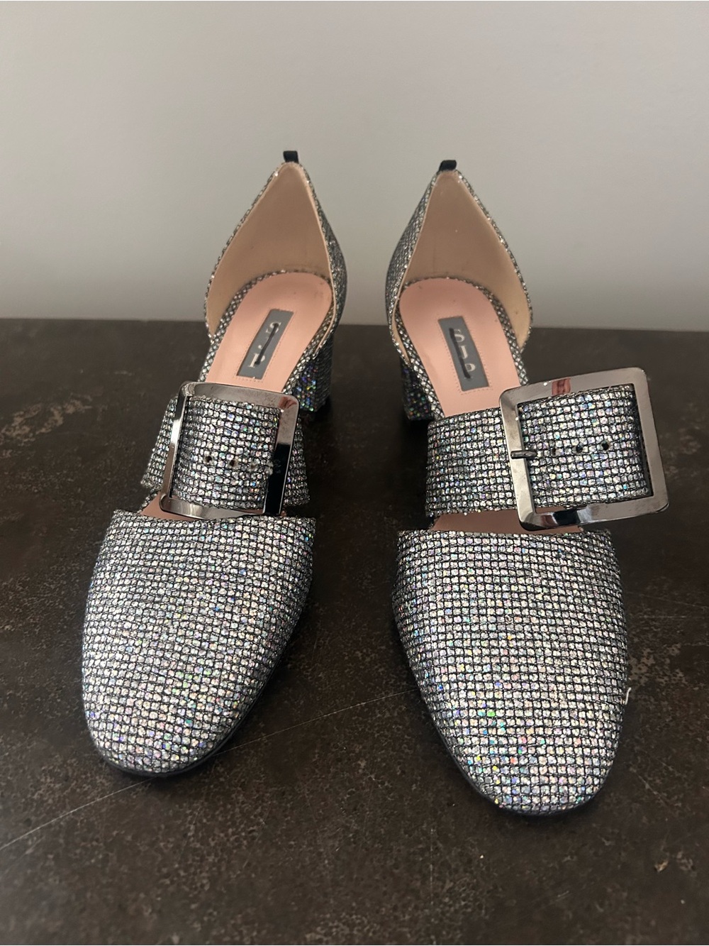SJP by Sarah Jessica Parker Silver Crystal Buckle D'Orsay Heels